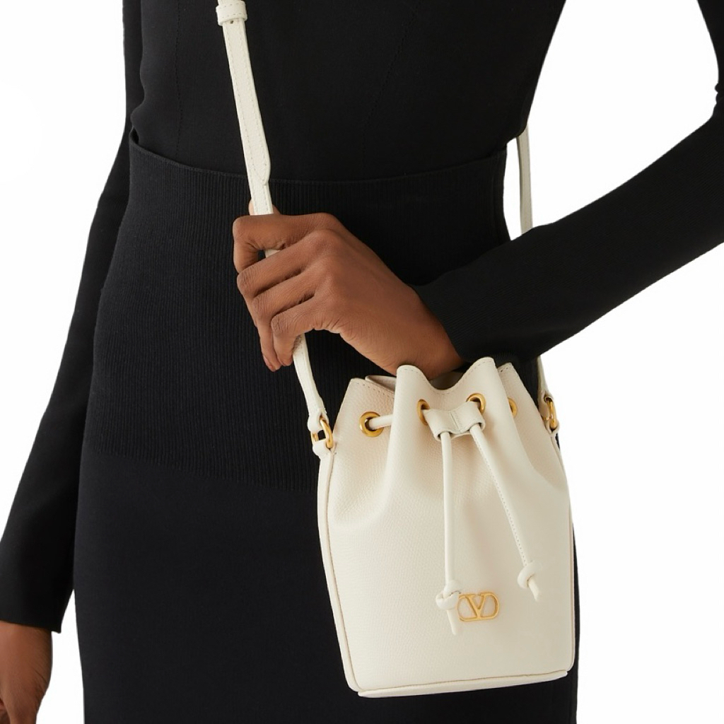 VALENTINO VLogo Mini Tall V Logo Signature Bucket Drawstring Crossbody Bag