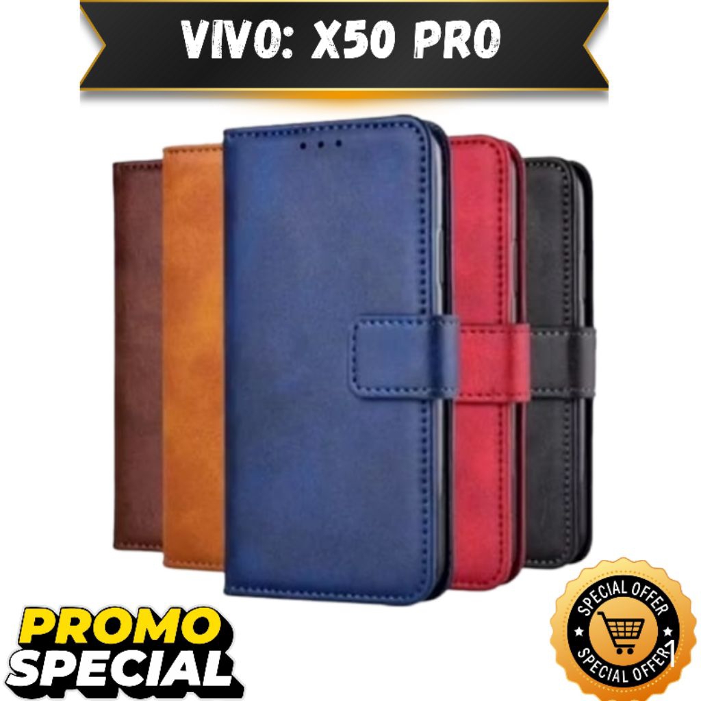 Case Hp Untuk Vivo X50 Pro Kualitas Premium Leather Case Flip WalletDompet Hp