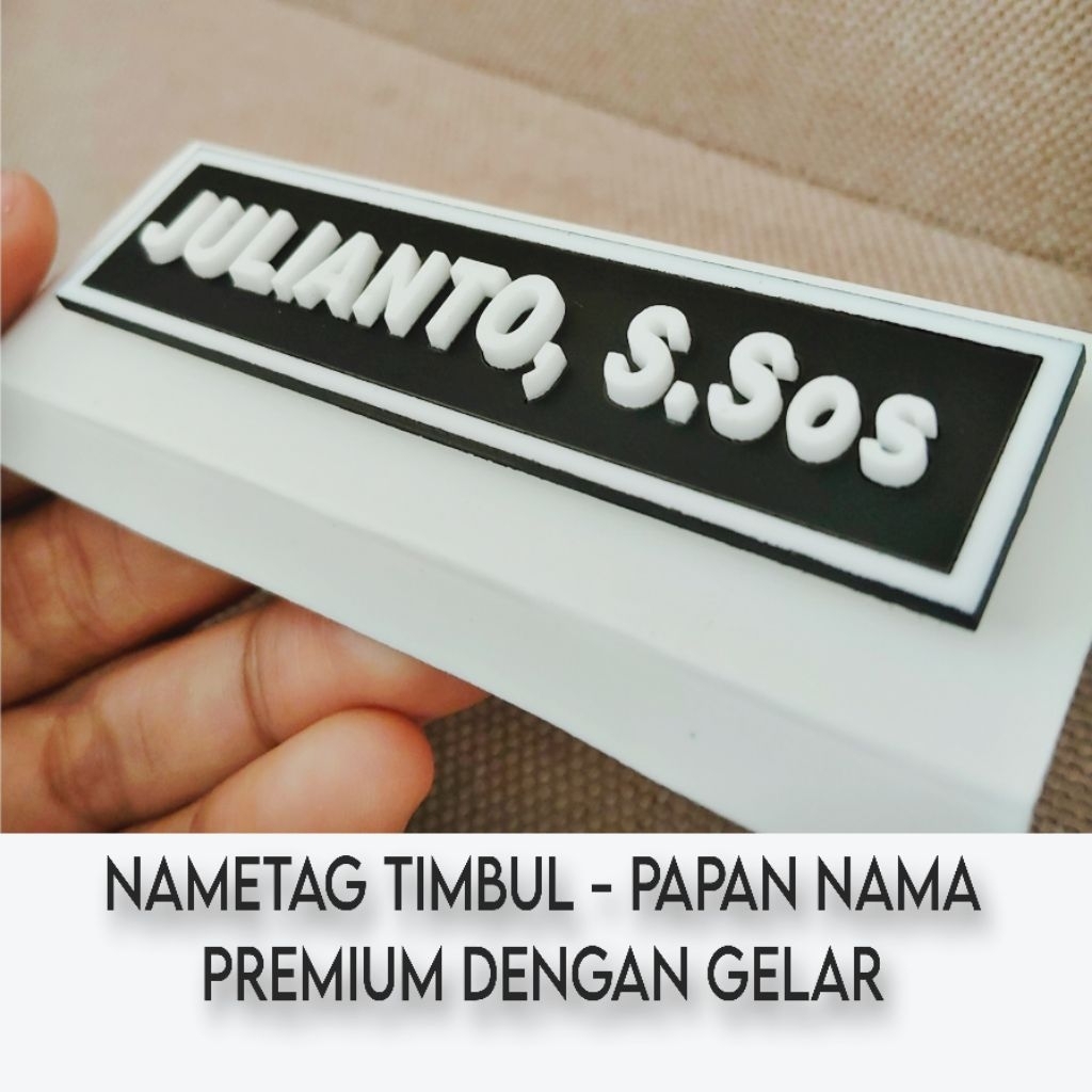 

Nametag Timbul Lis putih - Papan Nama Timbul 3d Premium