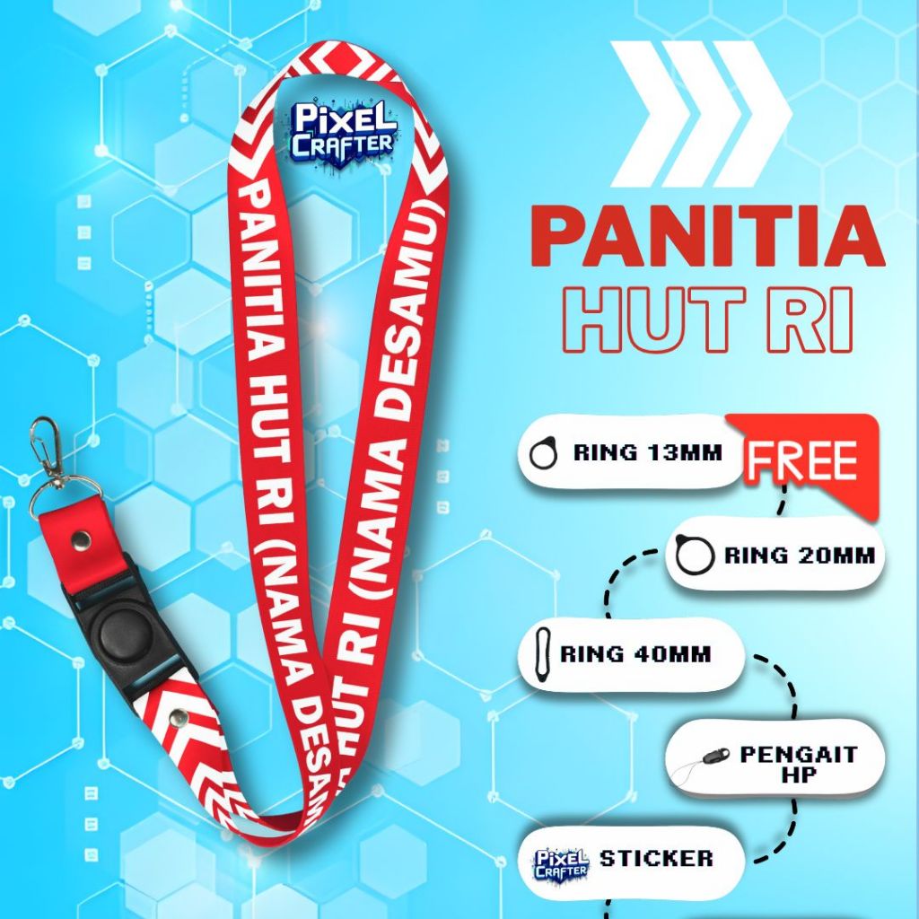

CUSTOM LANYARD PANITIA HUT RI STRIP | GANTUNGAN HP | GANTUNGAN KUNCI | GANTUNGAN ID CARD
