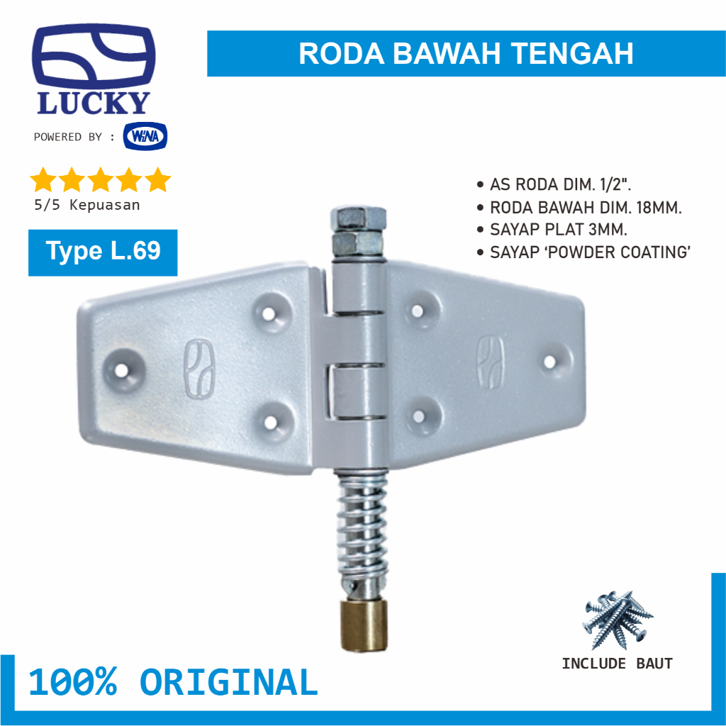 Roda Bawah Tengah Lucky L69 Engsel Pintu Garasi Geser Tikung & Lipat - 100% Original