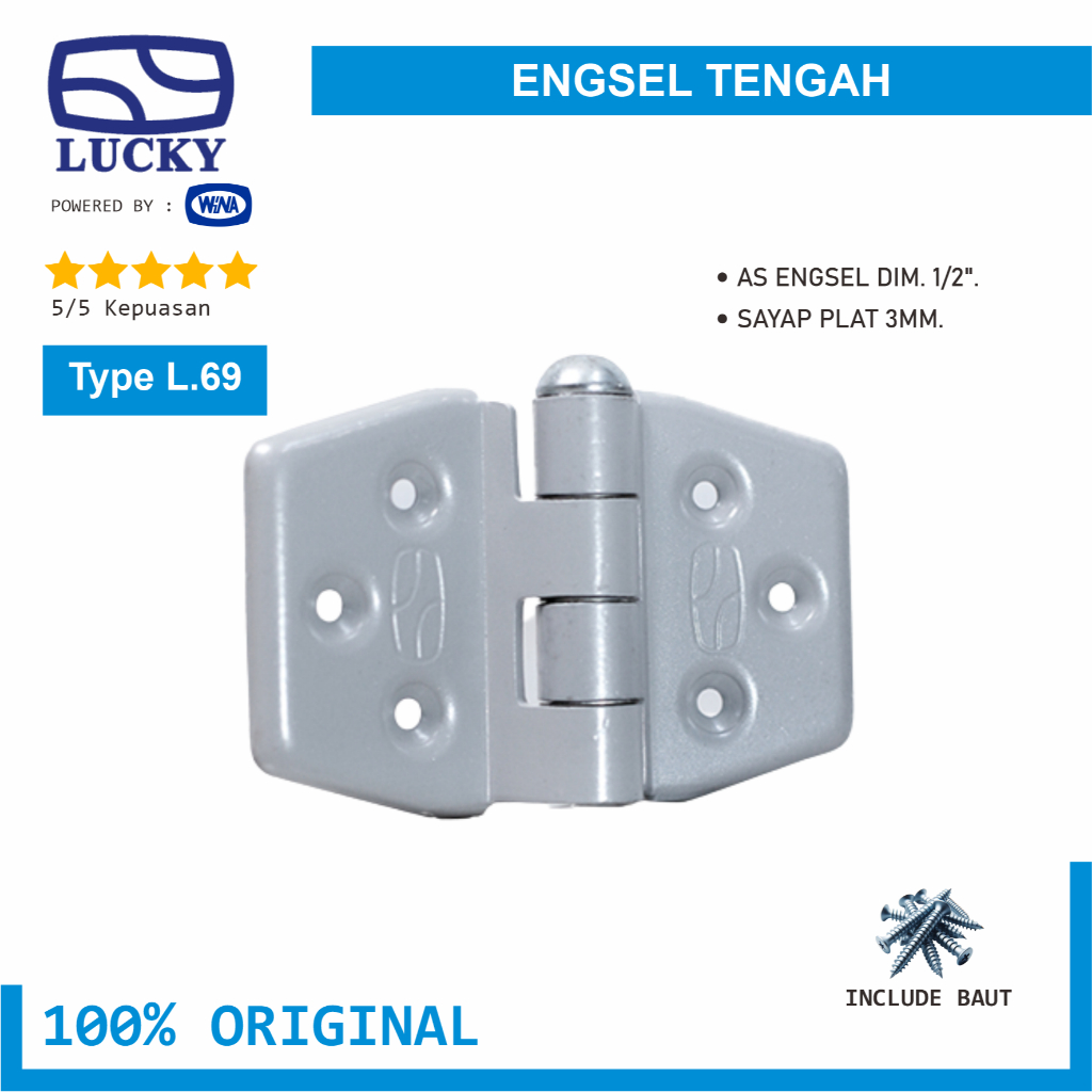 Engsel Tengah Lucky L69 Engsel Tempel Pintu Garasi Geser dan Lipat - 100% Original