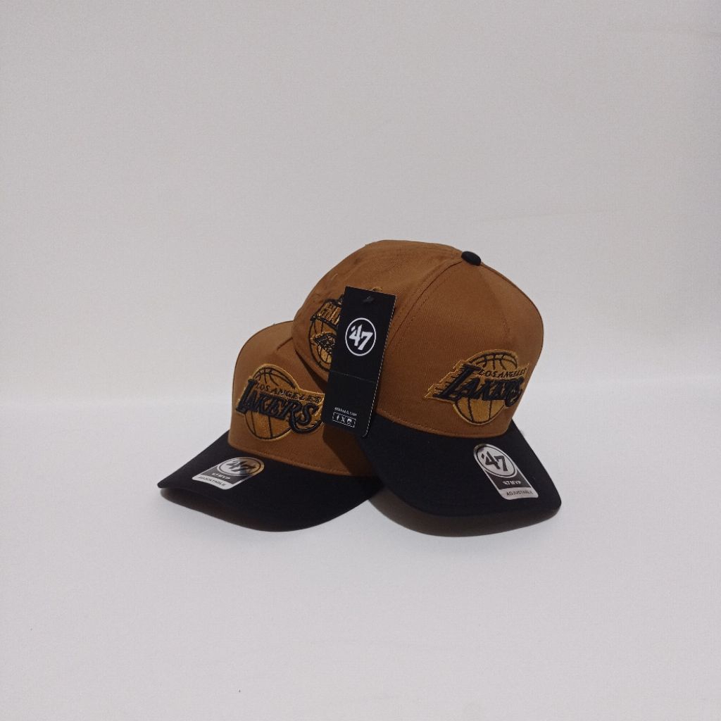 Topi Import Basseball Fashion Logo Bordir LAKERS Warna Caramel On Black (47 brand) Pria Wanita Unise