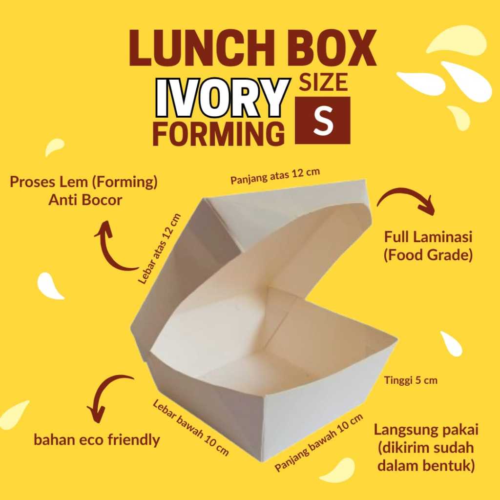 Paper Lunch Box forming ivory Laminasi Size S M L(Bahan premium 290gsm) Siap Pakai Ivory Food Grade 