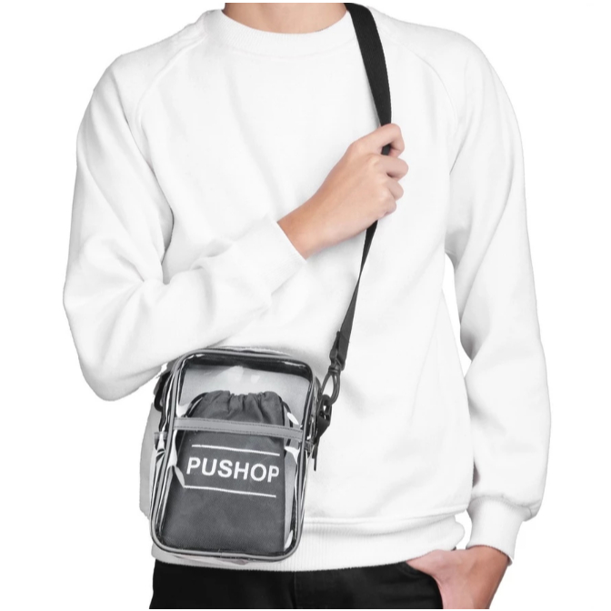 Tas Selempang Transparan Unisex + Pouch Kecil PUSHOP – Tas Selempang Bening Stylish Anti Air