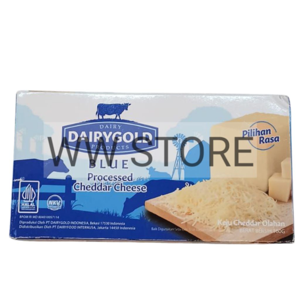 

Keju olahan halal MUI DAIRY DAIRYGOLD PRODUCTS BLUE Processed Cheddar Cheese 160g