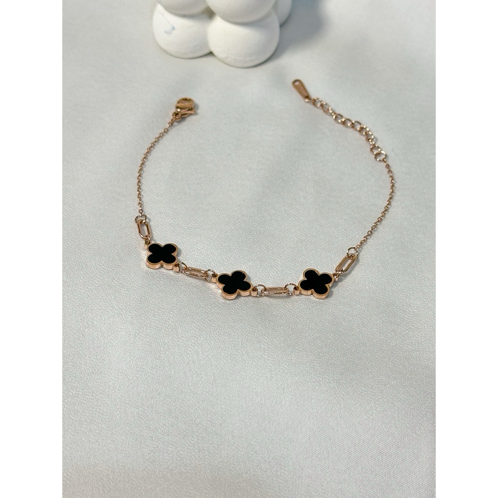 GELANG RANTAI CLOVER GOLD EMAS STAINLESS STEEL - GELANG RANTAI CLOVER TITANIUM - GELANG STAINLESS ST