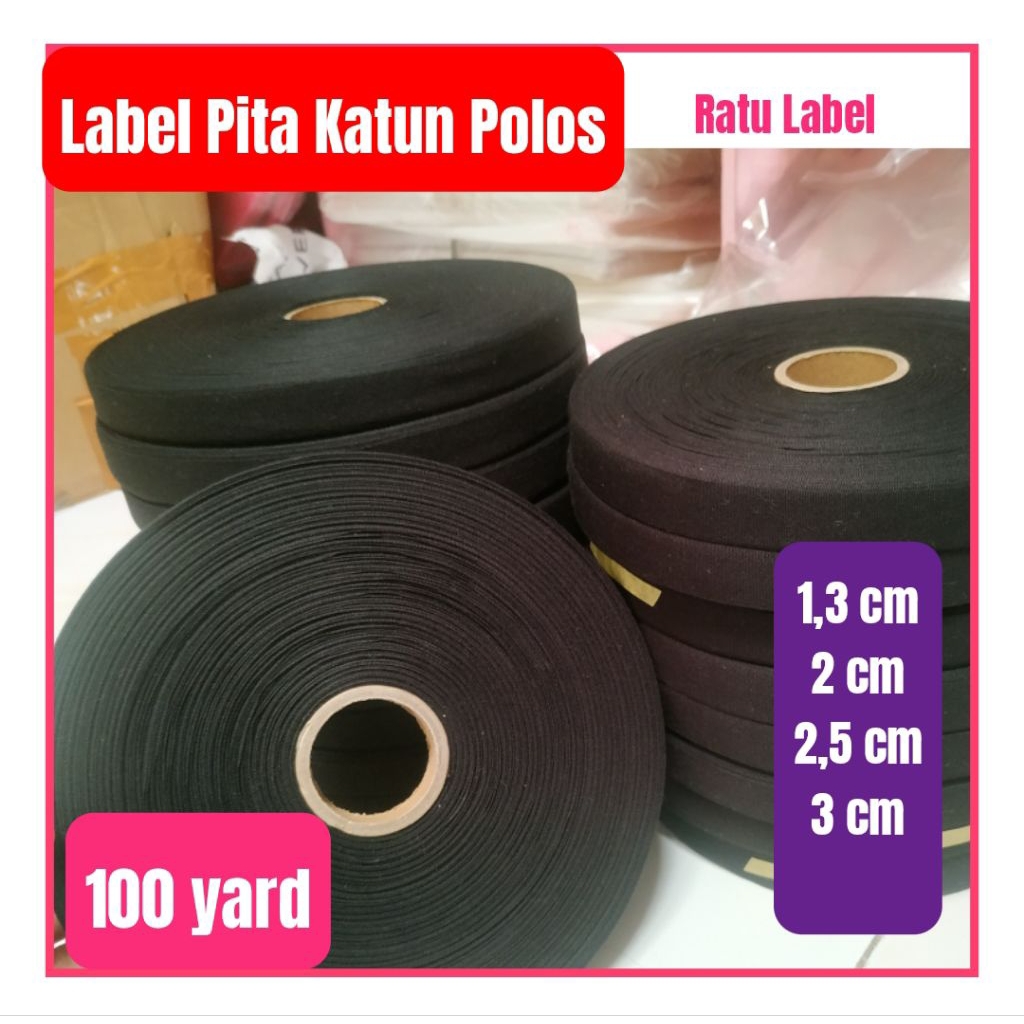 

Pita Katun Hitam Halus 2cm 3cm label Roll Polos 1cm 1 cm