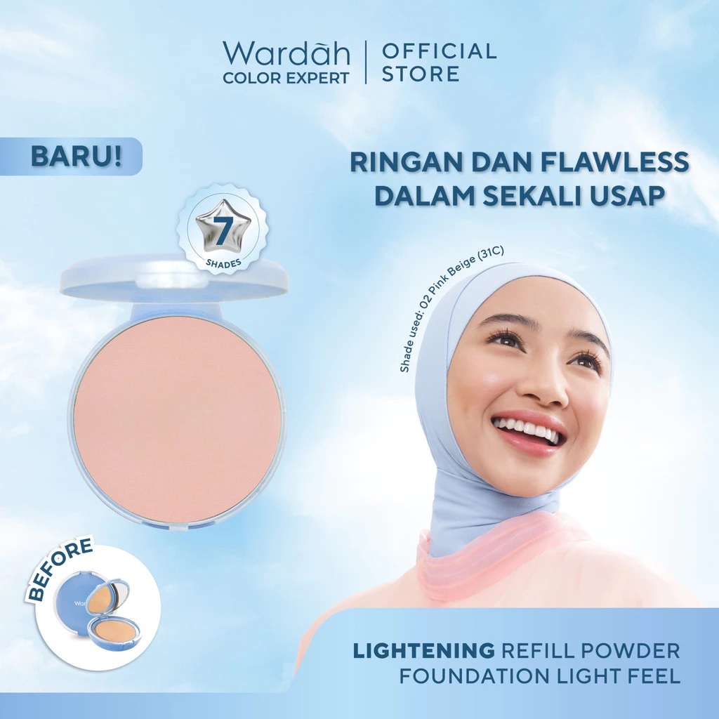 WARDAH Refill Lightening Powder Foundation Light Feel 12g | Two Way Cake Bedak Padat Ringan Glowing 