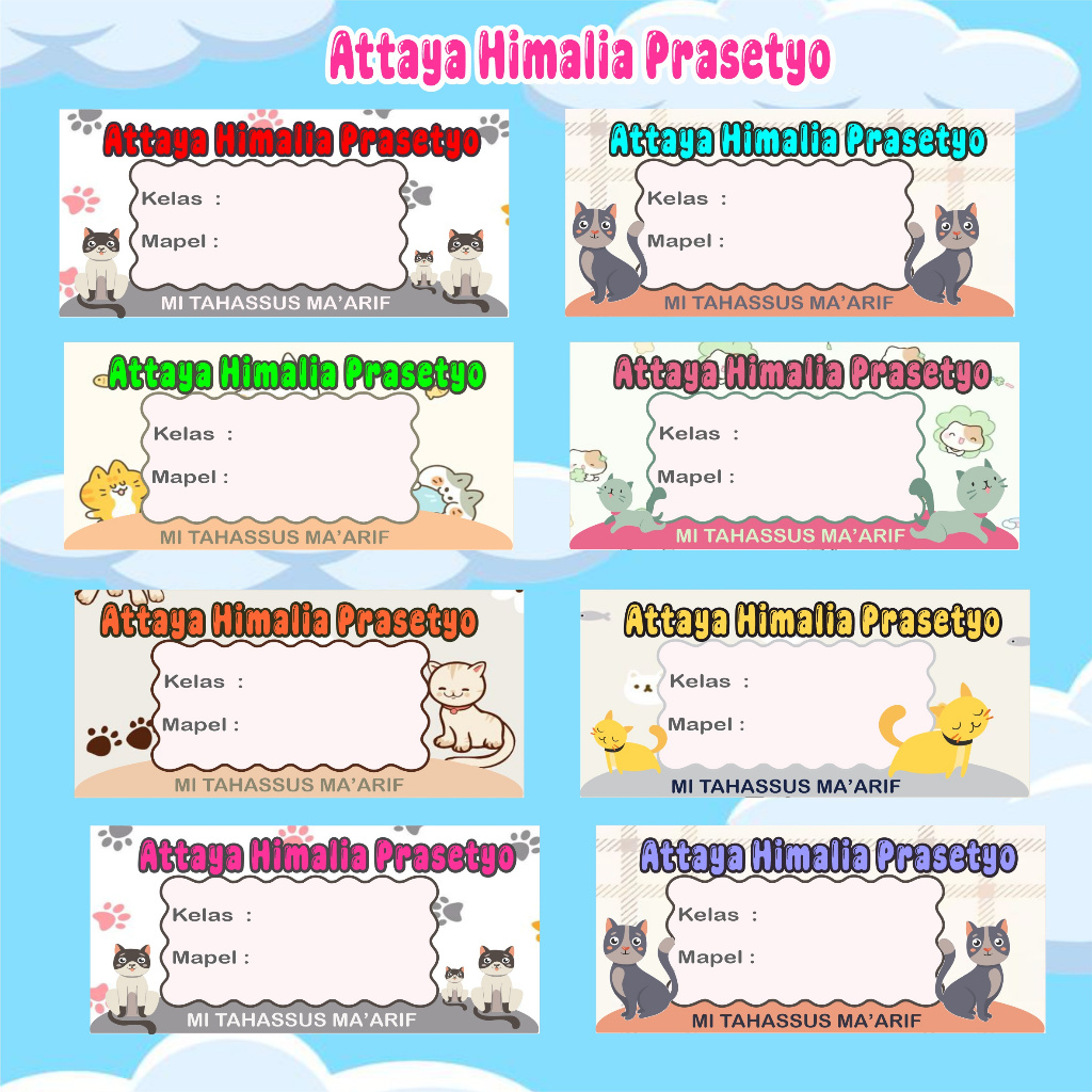 

Stiker Label Nama Buku Karakter Kucing Custom Cetak Nama