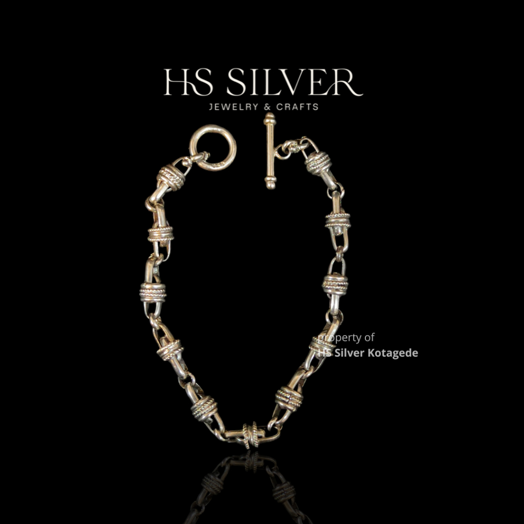Gelang Tangan Perak Bakar Silver Asli 925 Vintage Unisex Model Rantai Chain Gembok | HS SILVER