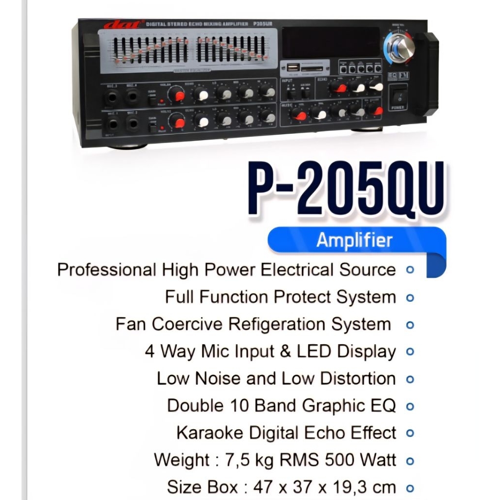 AMPLIFIER AMPLI AMPLY DAT P205UR P 205 P205 UR STEREO ECHO PROFESSIONAL KARAOKE EQUALIZER MIC MICROP