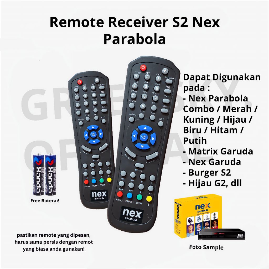 Remote STB S2 Nex Parabola Combo / Merah / Kuning / Hijau / Biru / Hitam / Putih, Matrix Garuda, Nex