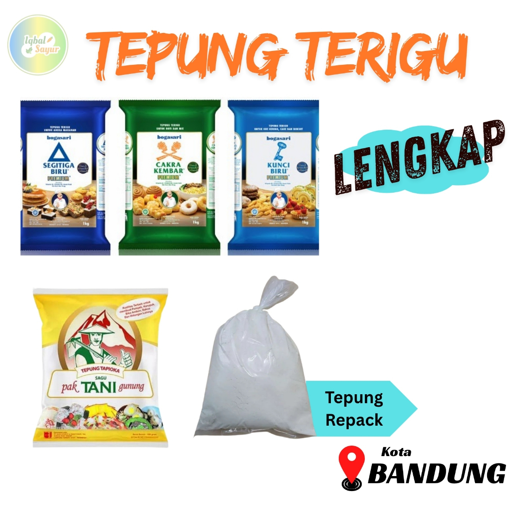 

Tepung Repack | Tepung Segitiga Biru | Tepung Cakra | Tepung Kunci Biru | Tepung Tapioka Cap Pak Tani Bandung