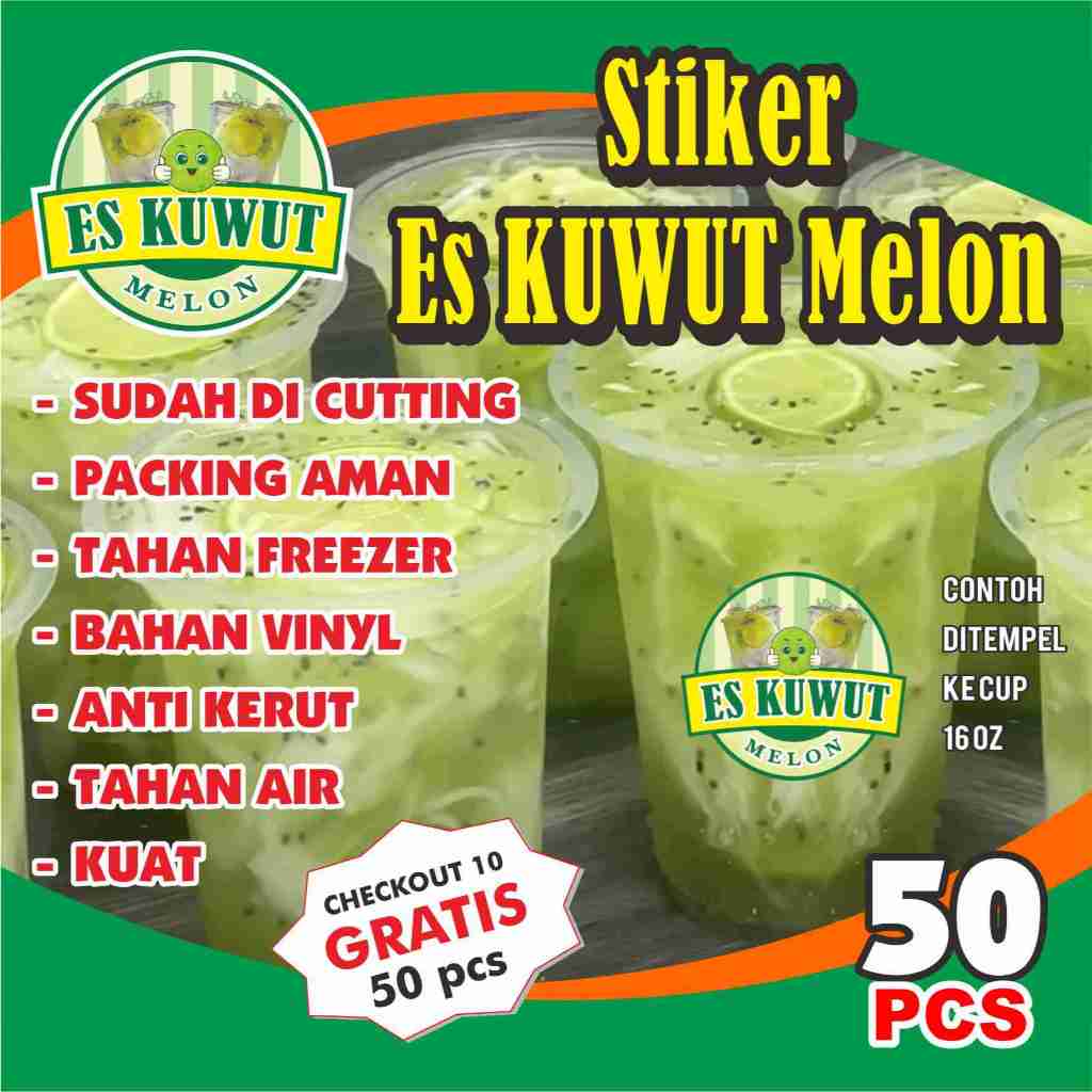 

stiker ES KUWUT MELON label minuman cup/botol anti air 50 pcs