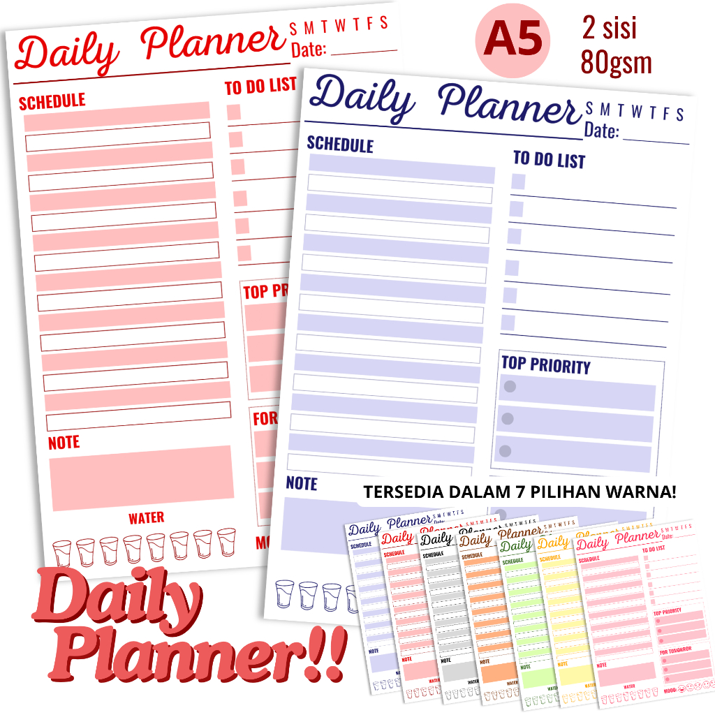 

(Papelrosie) Loose Leaf Planner A5 | Refill Isi Binder Daily Planner isi 20 Lembar Bolak-Balik | Hvs 80gsm