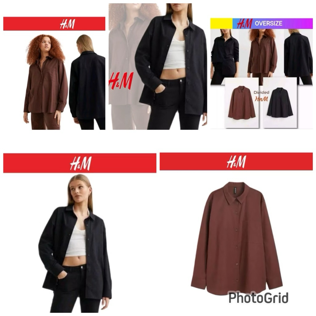 KEMEJA DIVIDED H&M OVERSIZE WOMEN SHIRT WANITA BRANDED NEW