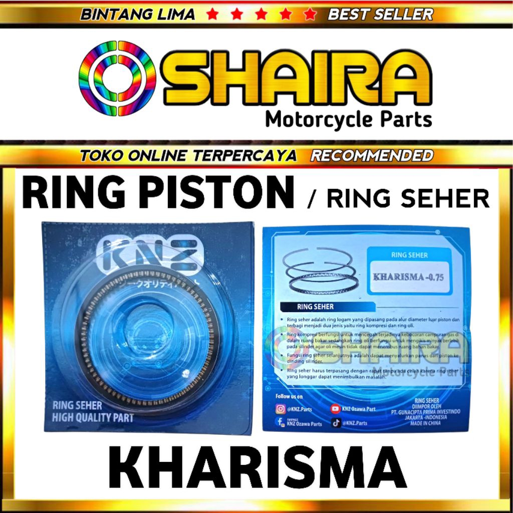 RING SEHER / RING PISTON KARISMA / SUPRA X 125 KARBU / KIRANA / KPH / KNZ HIGH QUALITY PART / RING S