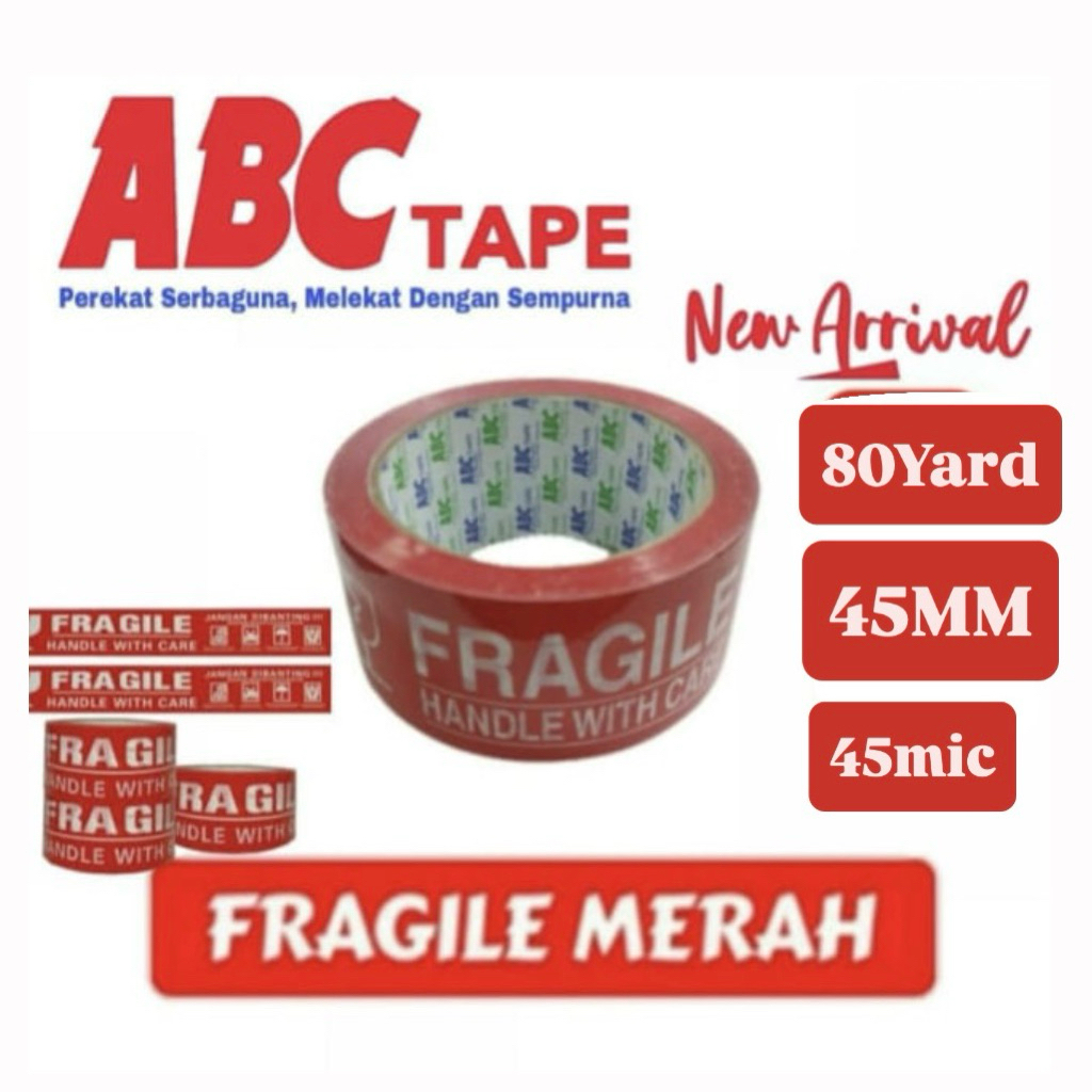 

Lakban Fragile Per Dus 72pcs ABC TAPE | Lakban Fragile 45mmx80yardx47mic | Lakban Fragile 48mmx100yardx47mic | Lakban Packing Peringatan