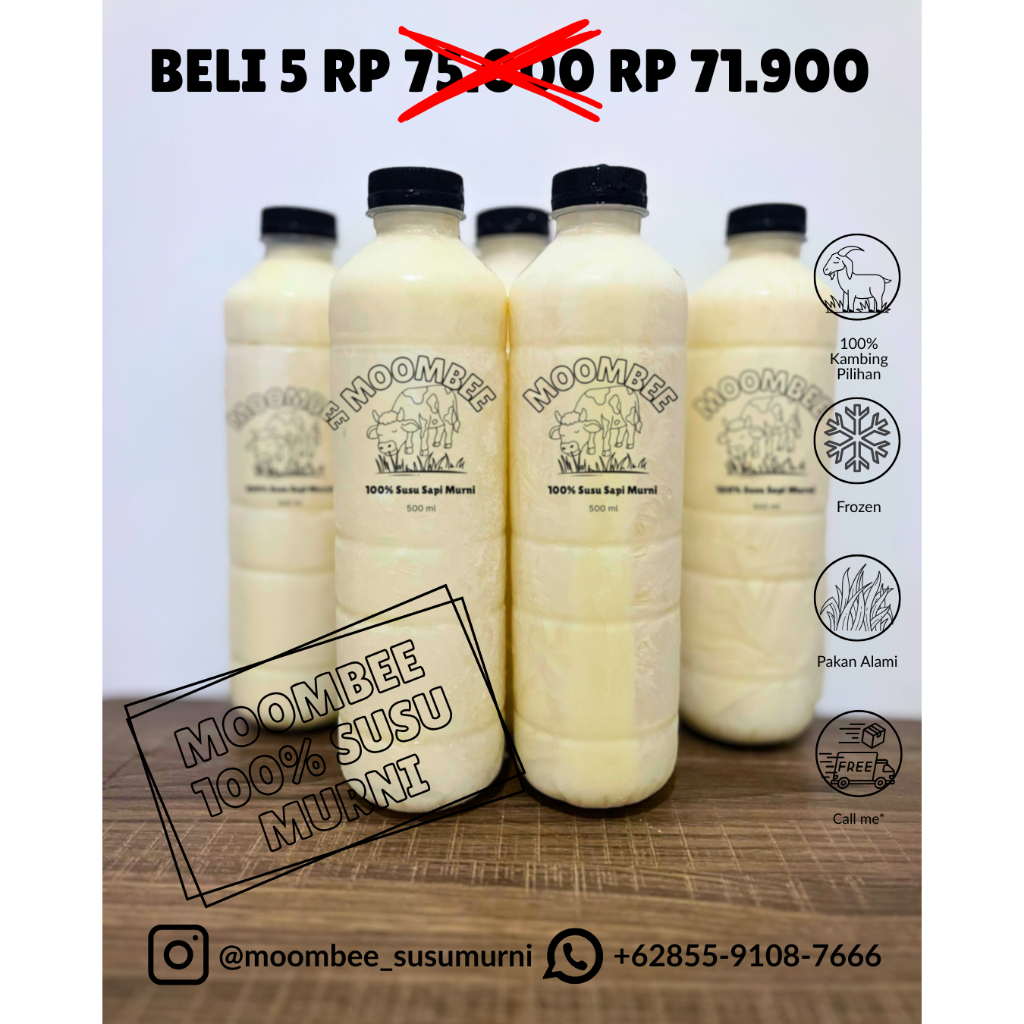

MOOMBEE Susu Sapi Segar 500ml – Bundle 5 Botol | Susu Murni Asli, Promo Hemat, Rasa Lembut