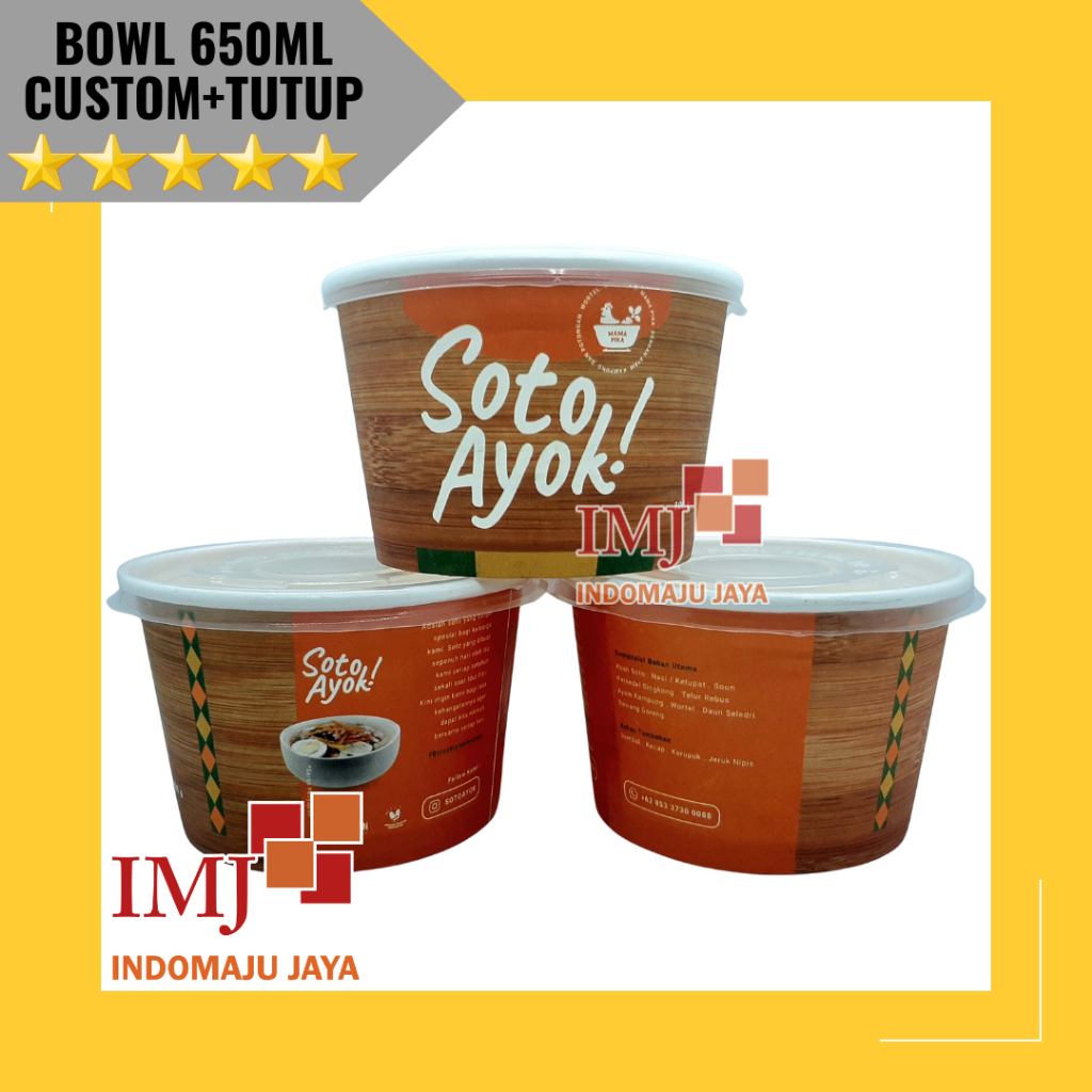 GRATIS DESAIN PAPER BOWL 650ML CUSTOM DESAIN DAN TUTUP SABLON PAPER BOWL 650 ML CUSTOM DESAIN