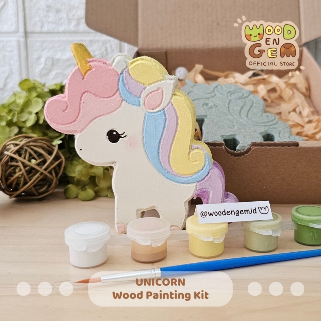 

DIY Wood Painting Kit - Mainan Mewarnai Melukis Kayu - Hampers Kado Souvenir Unicorn - WOODENGEM