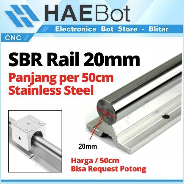 [HAEBOT] Rail SBR20 SBR 20 50cm Rel Linear Shaft As 20mm CNC Stainless Steel Part Slider Batang Indu