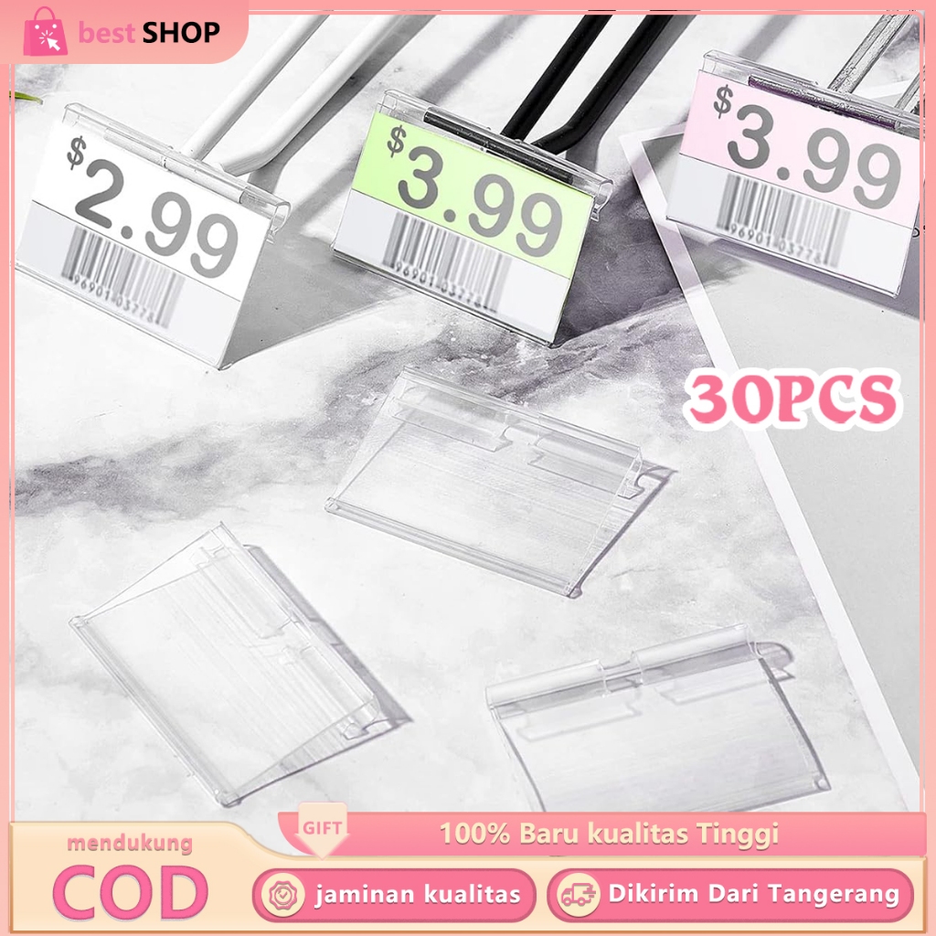 

30PCS Price Tag Holder PVC Transparan Label Mika Harga Gantung 60x42mm Untuk Supermarket Retail
