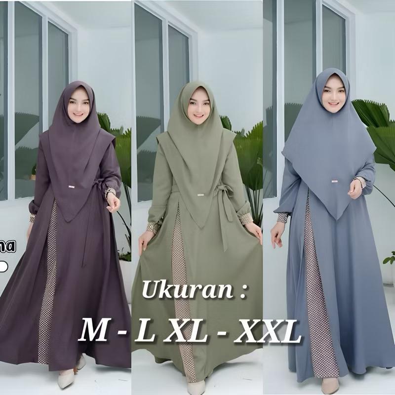 Baju  Gamis Dress Busui AYYANA  Syari  Set Khimar Cringkle Airflow Premium Terlaris