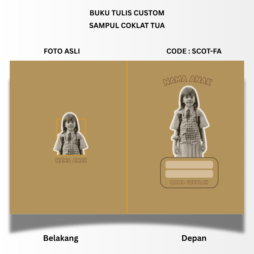 

BUKU TULIS CUSTOM - TEMA SAMPUL COKLAT TUA - STANDART UKURAN SIDU 160X210 - BISA PAKAI FOTO ANAK ASLI ATAU UBAH KE KARTUN