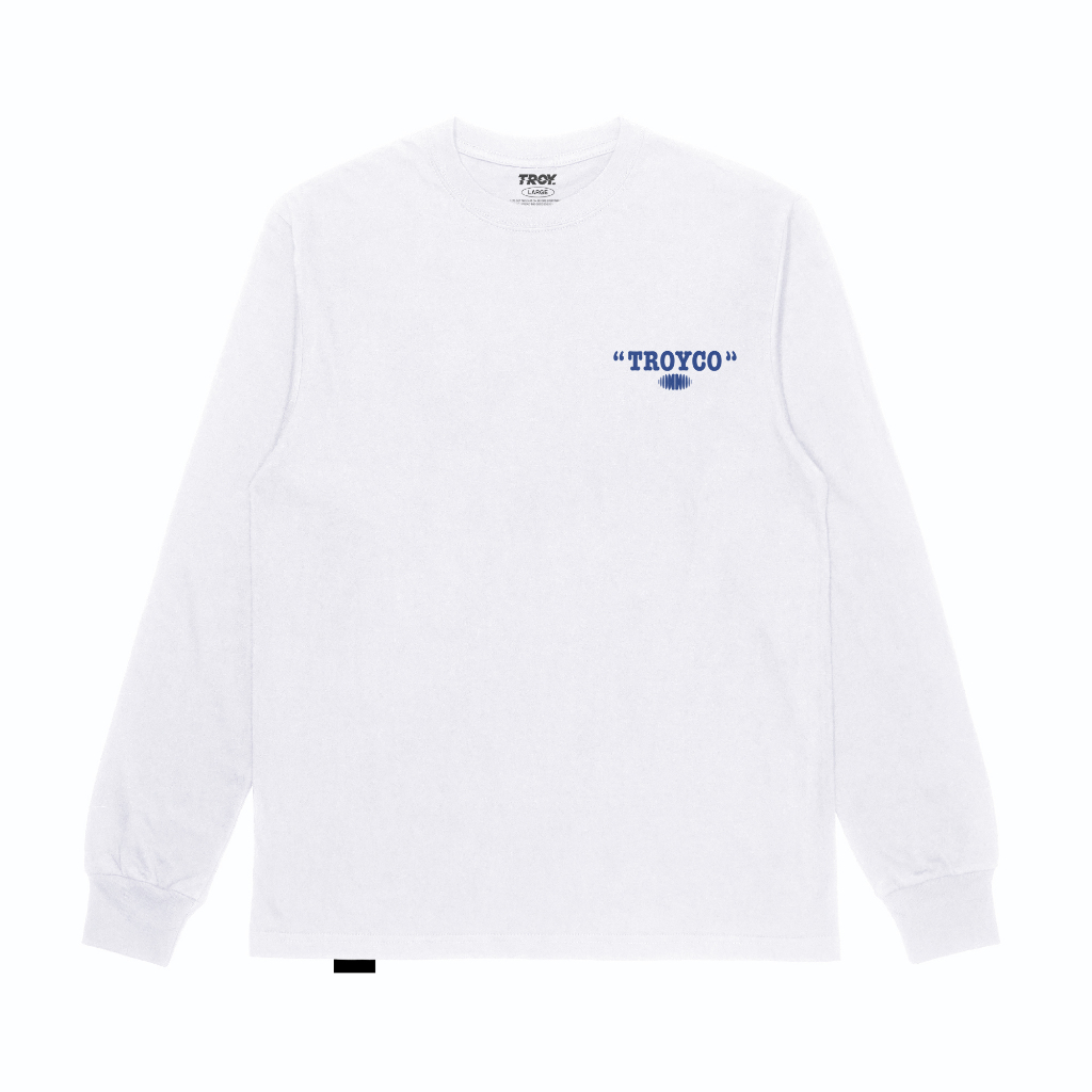 Troy Company Longsleeve Tshirt White Bluish Club Records - Kaos Putih Lengan Panjang LS 3215