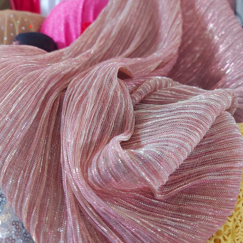 kain plisket lidi - kain plisket premium - kain plisket original  - kain plisket metalik ( pink) uj