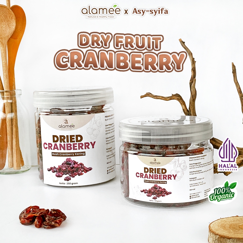 

ALAMEE Cranberry Kering Cemilan Buah Sehat Rendah Kalori Dried Cranberry Natural 100% Premium 250gr
