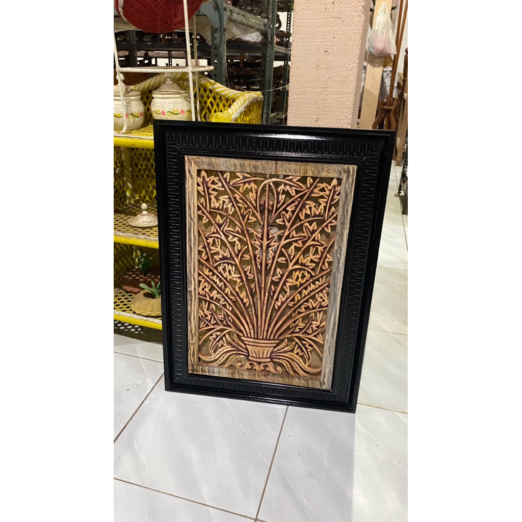 HIASAN DINDING TAMAN BUNGA BAHAN KAYU UKURAN 75X60CM