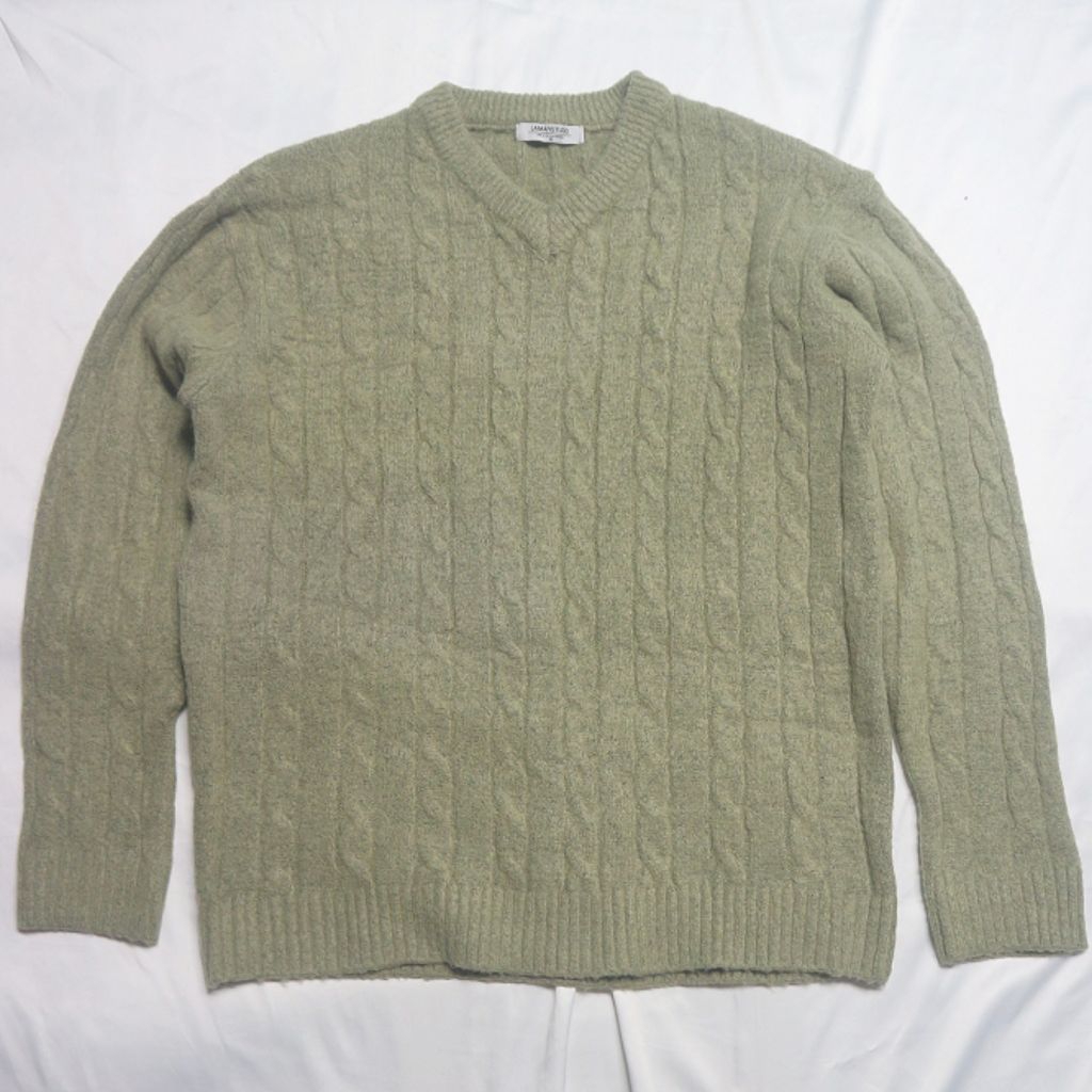 LAMARSTUDIO Vneck Cable Kepang Green Matcha Sage Tebal Lembut Unisex Knitwear Sweater Sweatshirt Cre