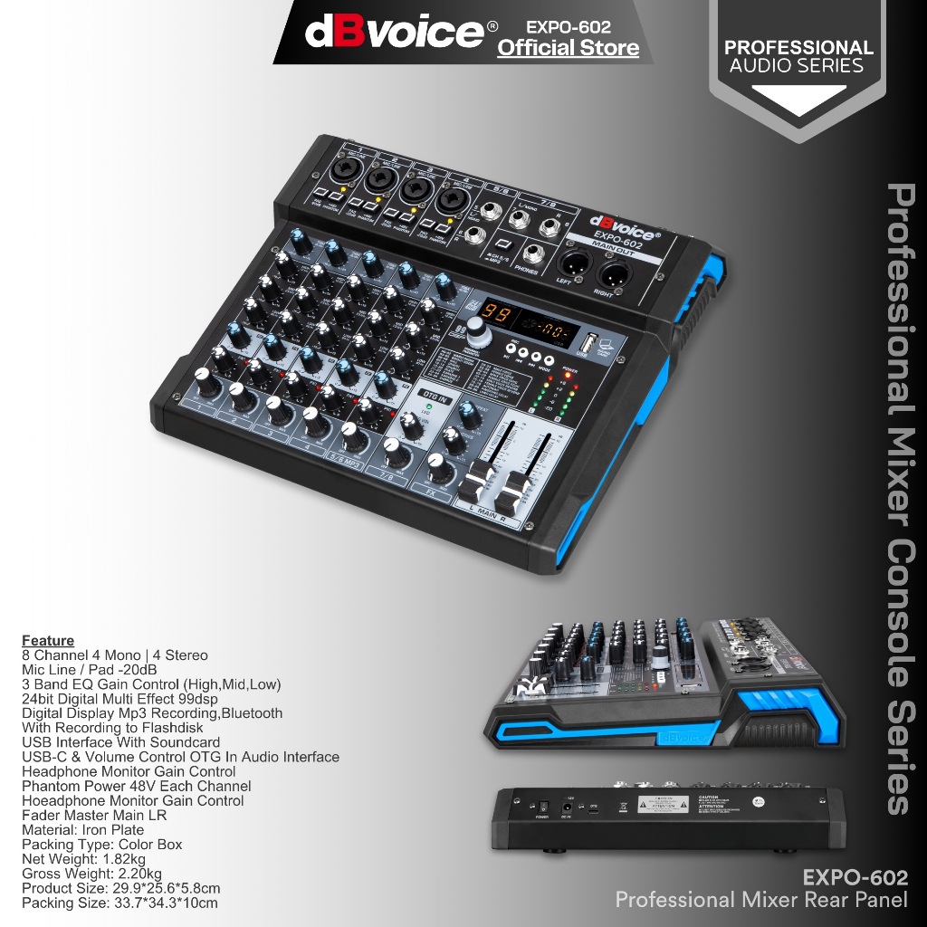 Mixer Dengan OTG USB-C with Soundcard 99Dsp Effect dBvoice EXPO 402-SERIES