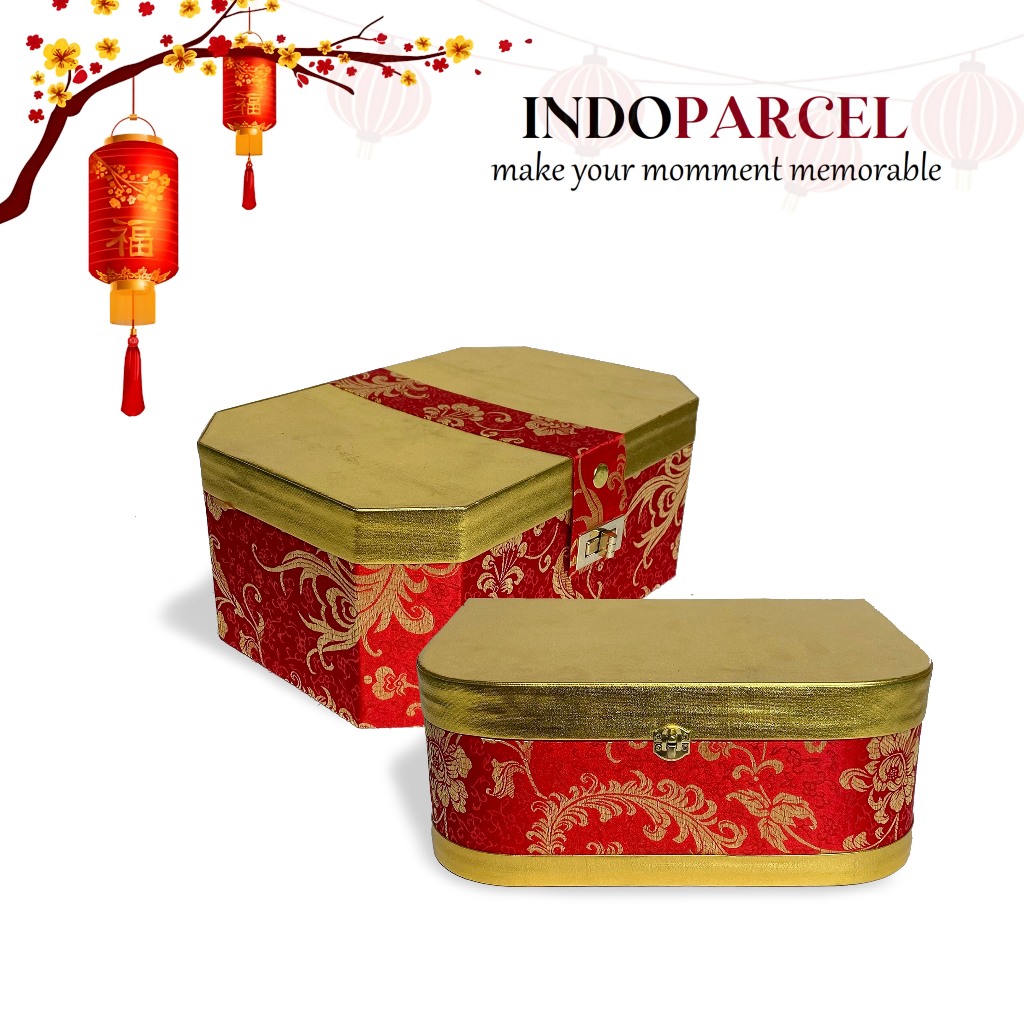INDOPARCEL - Golden Cheongsam Box Hard Box Koper Premium Kain Cheongsam Box Hampers Tahun Baru Imlek