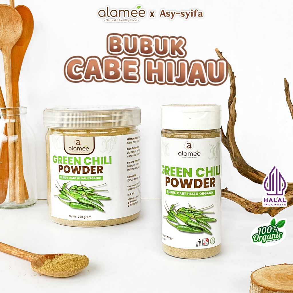 

ALAMEE Bubuk Cabe Hijau Green Chili Seasoning Powder Bumbu Masakan Dapur Murni Tampa Campuran 200gr