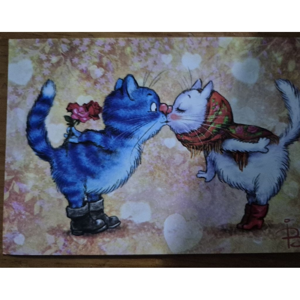 

kartu pos kucing bluecat kissing postcard
