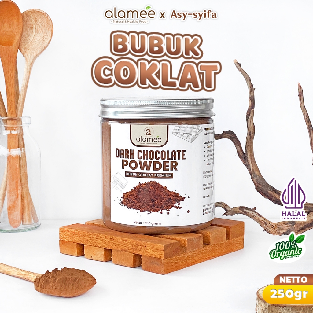 

ALAMEE Dark Chocolate Powder PREMIUM Minuman Bubuk Coklat Gluten Free Dark Cocoa Tanpa Gula 250gr