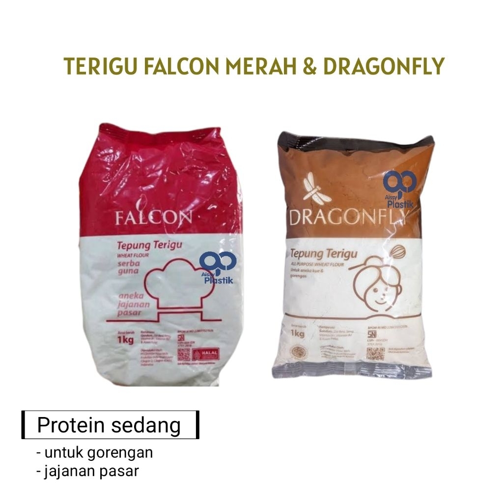 

terigu dragonfly & falcon merah 1 kg (protein sedang)