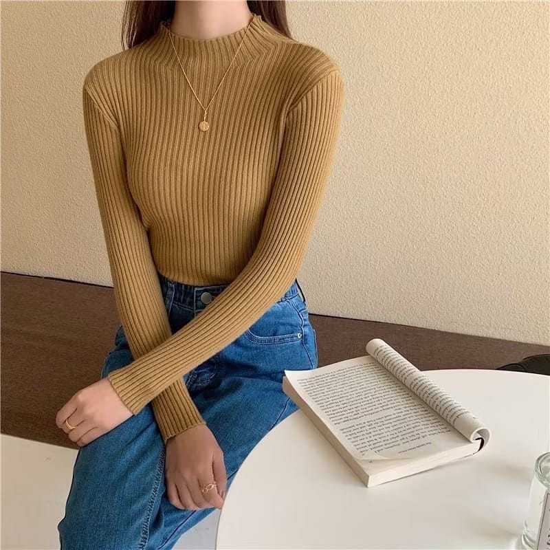 Inner Rajut Baju Wanita Rajut Lengan Panjang Turtleneck - Atasan Wanita - Manset