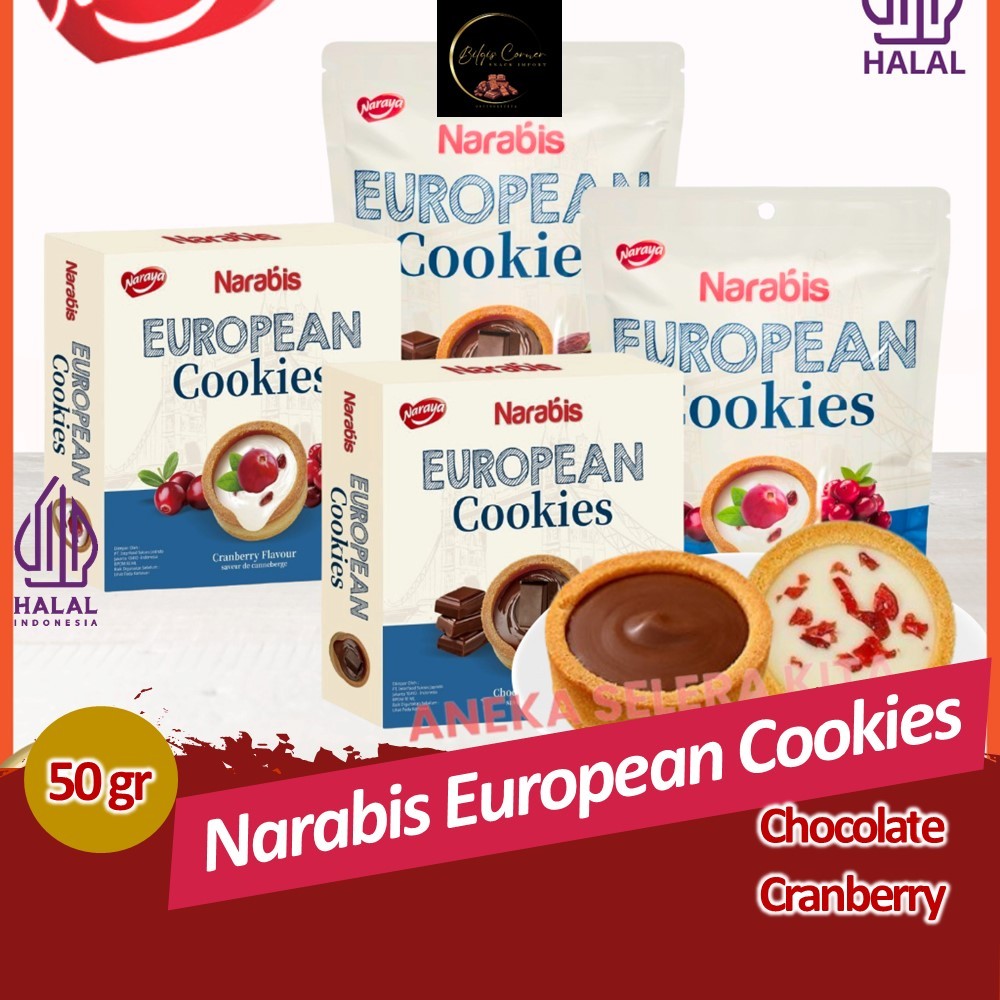 

Narabis European Cookies Rasa Chocolate Flavor dan Cranberry Flavor Box 50 gram dan Pouch 60 Gram