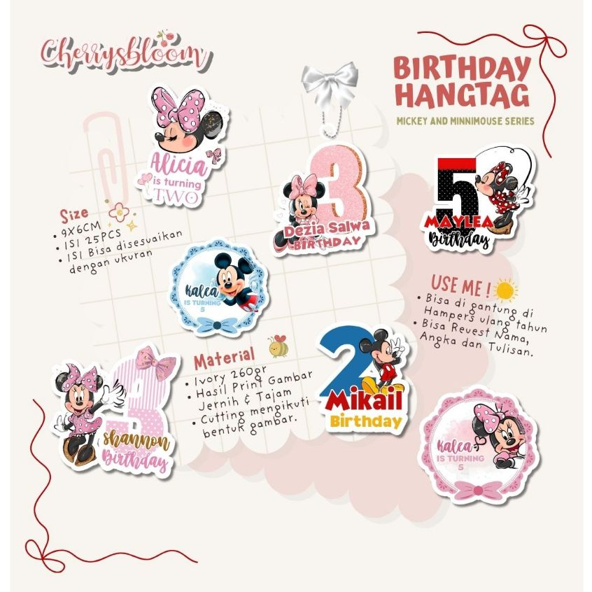 

25PCS HANGTAG ULANG TAHUN / TAG HAMPERS ULANG TAHUN HANGTAG MINNIE MOUSE