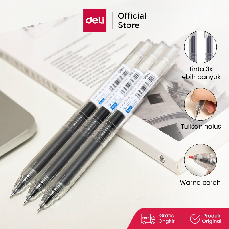 

Deli Gel Pen / Pulpen Gel Retractable Tinta Biru 0.5mm EG235