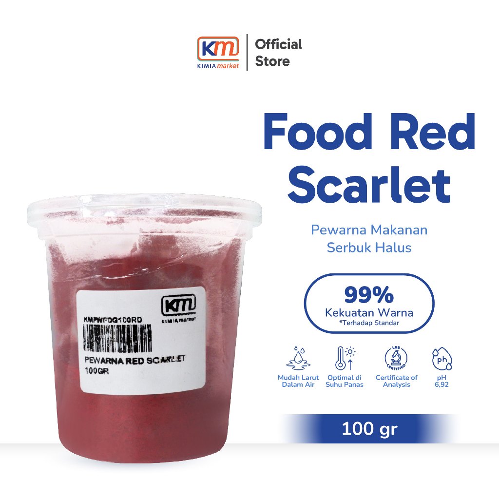 

Pewarna Makanan Warna Red Scarlet 100gr / Food Color Red Scarlet / Powder Merah Scarlet Food Grade / Pewarna Kue