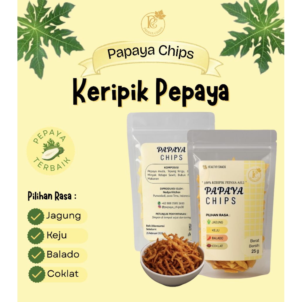 

Keripik Pepaya Crispy / Papaya Chips Aneka Rasa isi 25gr|Camilan Sehat & Renyah