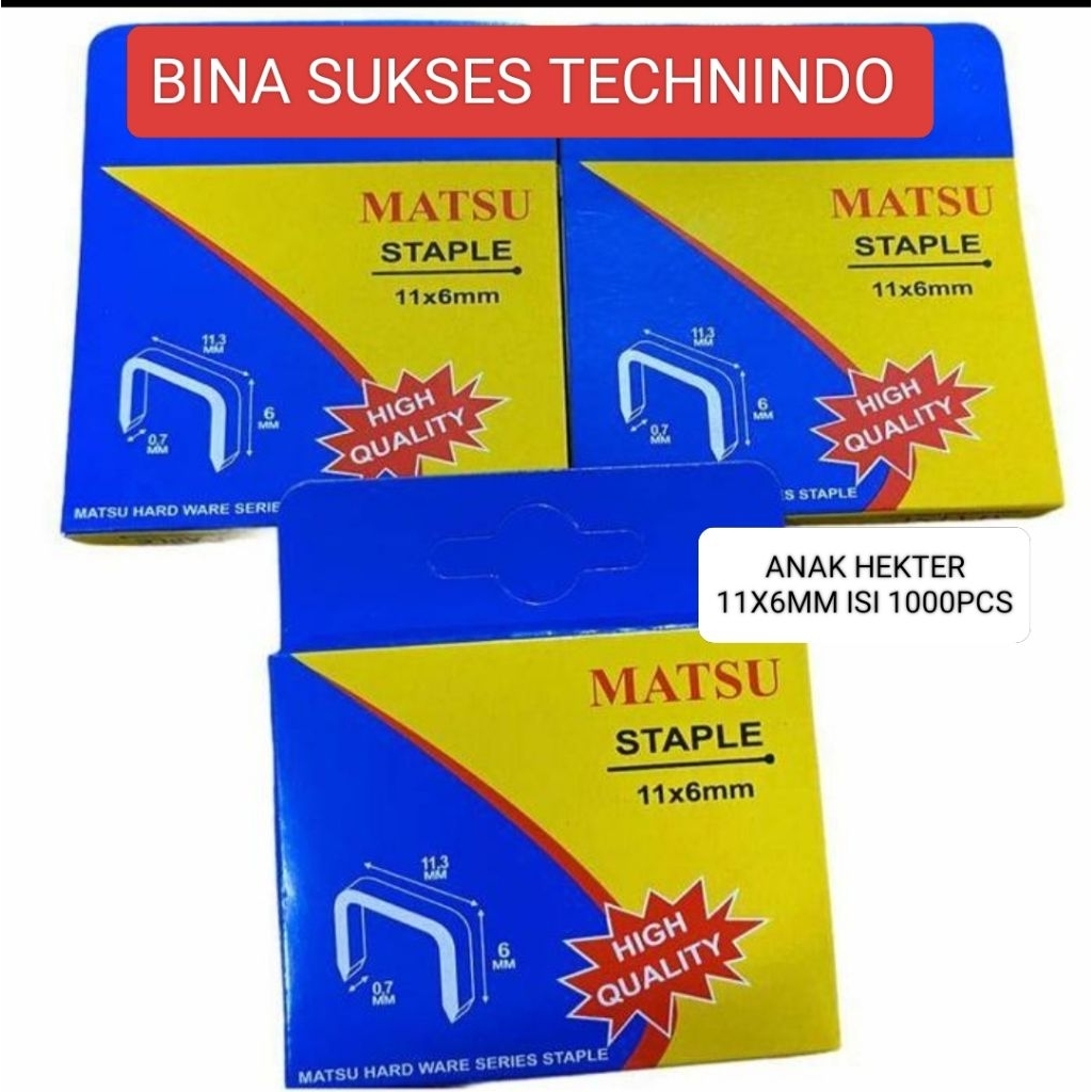 

ANAK HEKTER ISI STAPLES GUNTACKER MATSU 11.3MM X 6 MM ISI 1000PCS PER KOTAK 11X6MM