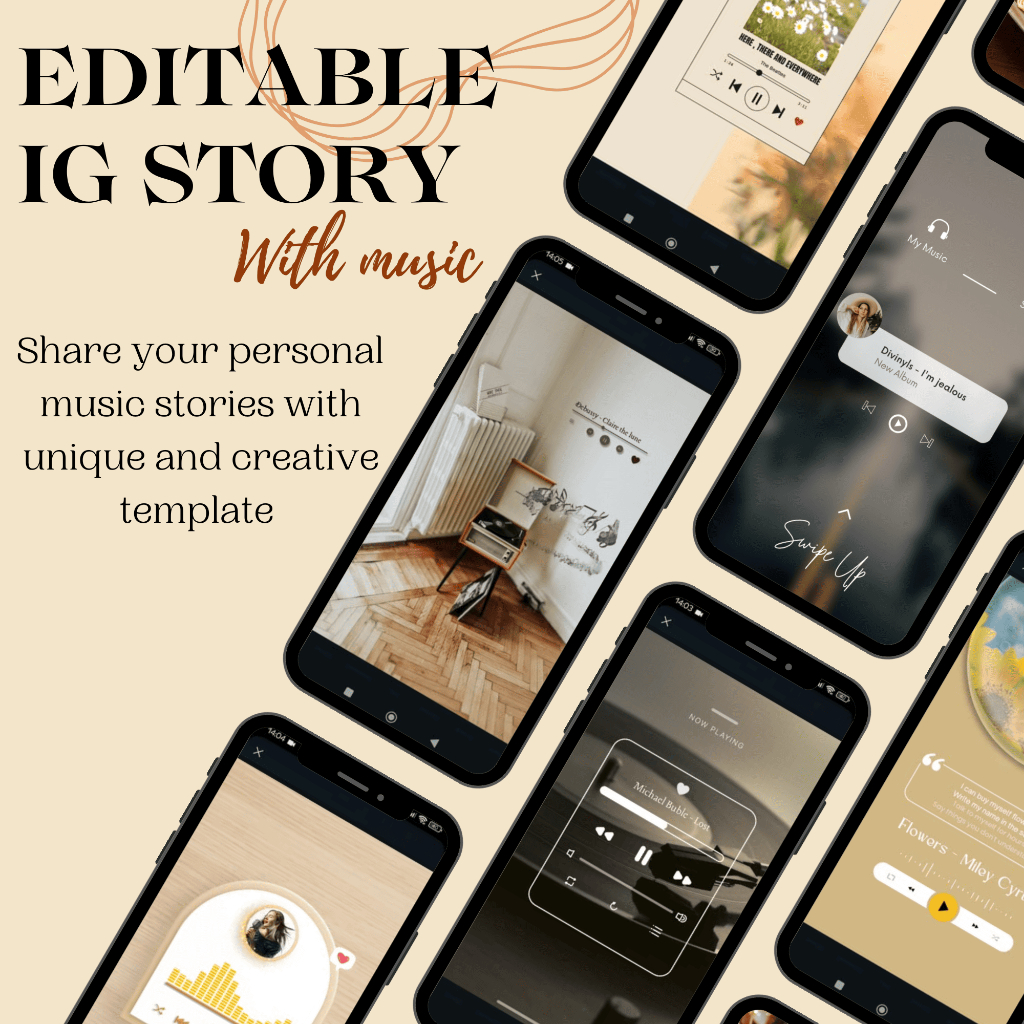 Template IG Story Musik Aesthetic Beige Canva | Produk Digital | Desain Story Instagram Estetik