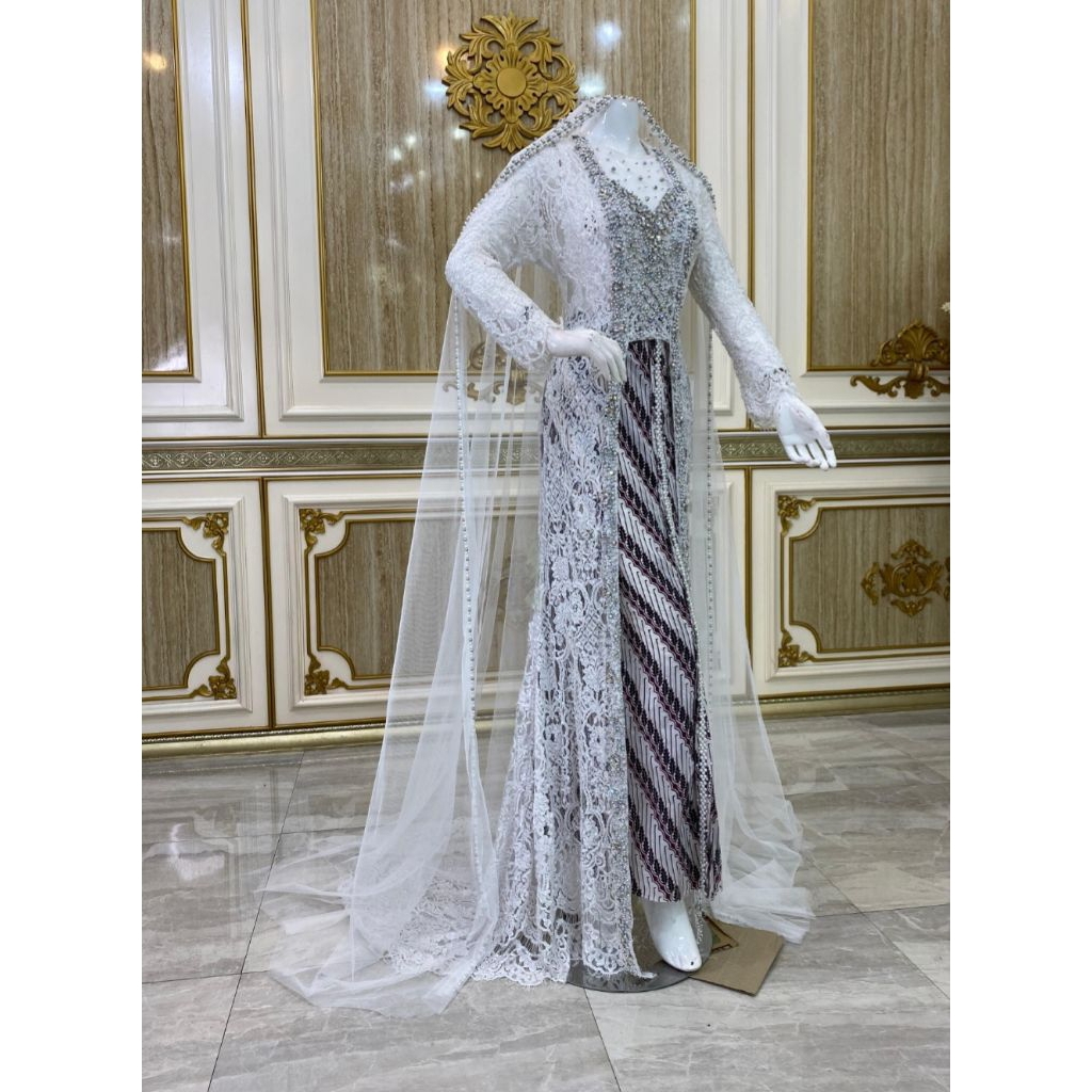 kebaya pengantin kutu baru full payet warna putih